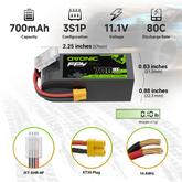 2× OVONIC 11,1V 80C 700mAh 3S LiPo Akku mit XT30 Stecker für OMPHOBBY M2 RC Helikopter Mikado LOGO200